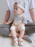 G. DUCKKIDS嬰兒夏季外出服短袖連體衣可愛(ài)寶寶超萌衣服背帶假兩件小月齡哈衣條紋-假兩件90cm 曬單實(shí)拍圖