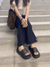 七色紡厚底拖鞋女士戶外穿增高跟夏季松糕防滑學(xué)生居家用涼拖 黑 40-41 曬單實(shí)拍圖