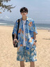 MMOPTOP夏威夷冰絲薄款花襯衫夏季男旅行沙灘海邊度假短袖MCS22藍(lán)色XL 曬單實(shí)拍圖