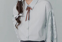 紫涵（ZIHAN）紫涵設計感長(cháng)袖襯衫女秋季淑女寬松顯瘦翻領(lǐng)純棉小衫襯衣 晴空藍 M 曬單實(shí)拍圖