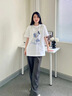 一寸相思純棉寬松短袖t恤女2025新款時尚洋氣印花白色半袖夏裝上衣體恤衫 白色-藍色玫瑰 L 推薦110-125斤 曬單實拍圖