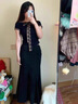 妙奕嘉黑色短袖t恤女夏季衣服2025新款時尚高級感修身短款斜肩上衣純欲 黑色格子蝴蝶結(jié)拼接露肩短袖 L 【建議80-110斤】 曬單實拍圖