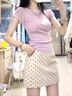 貞喜氣波點(diǎn)西裝短裙女a(chǎn)字裙2025新款半身裙胖mm大碼梨型顯瘦帶安全褲 杏色 S 建議80-95斤 曬單實(shí)拍圖