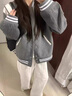 POUM美式復(fù)古學(xué)院風(fēng)設(shè)計(jì)感拼接棒球服男女同款寬松潮牌情侶夾克外套 灰色 L 曬單實(shí)拍圖