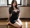 冰玉豐姿（bing yu feng zi）蕾絲性感情趣睡衣2025新款夫妻情趣睡衣女夏季家居服睡裙 秘書(shū)包臀裙·黑連衣裙+T褲送黑絲 L 165 【建議體重120-150斤】 曬單實(shí)拍圖