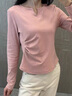 VHLK輕奢潮牌女裝V領(lǐng)長(cháng)袖t恤女2025秋季新款純色修身收腰上衣打底t恤 粉色 L 曬單實(shí)拍圖