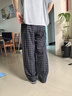 :CHOCOOLATE it藏藍格子休閑褲女夏季寬松蕾絲邊慵懶風(fēng)垂感直筒褲 藏藍色長(cháng)褲 S 曬單實(shí)拍圖