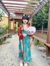 貝優(yōu)可古月家.花想容 漢服女童春秋兒童中國風(fēng)中秋古裝仙氣表演服連衣裙 上紅下藍(lán) 含披帛（袖子無珍珠） 120 曬單實(shí)拍圖