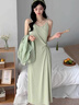 SNYDER WEAR2025新款夏季女裝套裙女兩件套2025年新款防曬襯衫吊帶裙兩件套女 豆綠色襯衣 S 建議80-100斤 曬單實(shí)拍圖