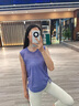 LULU夏季透氣瑜伽背心女寬松圓領(lǐng)無(wú)袖運動(dòng)上衣下擺抽繩瑜伽罩衫 紫色灰Purple gray M 曬單實(shí)拍圖