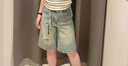 UR2025夏季新款女裝復(fù)古休閑翻折七分闊腿牛仔褲UWJ850046 藍(lán)色 27 曬單實(shí)拍圖
