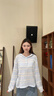 對白慵懶風(fēng)撞色條紋連帽針織衫女2025秋新款復古寬松軟糯罩衫上衣 冰藍條紋 S 曬單實(shí)拍圖