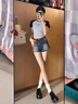 微光里美式復古牛仔短褲女2025夏季新款薄款高腰a字超短辣妹熱褲短裙子 復古牛仔短褲【復古藍 L】 曬單實(shí)拍圖