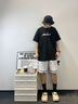 倉石一樹 KAZUKI KURAISHI潮牌韓版休閑短褲男士2025夏季簡約時尚寬松壓花五分褲潮 白色 4XL 曬單實拍圖
