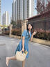 lagogo翻領(lǐng)柔軟牛仔連衣裙女拉谷谷2025年夏季新款收腰顯瘦A字裙 淺牛仔藍(lán) L 曬單實(shí)拍圖