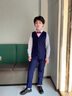 DOMIAMIAKIDS男童禮服花童西裝小男生兒童合唱服鋼琴演出服主持人畢業(yè)服裝 藏青色馬甲短袖四件套 140 （身高130-140/體重58-68斤） 曬單實(shí)拍圖