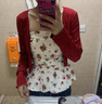 小野七天上衣兩件套抹胸上衣可外穿復古純欲碎花防滑條開衫女國風甜美 抹胸+紅色開衫 （自帶防滑條） M 曬單實拍圖