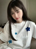 美式國潮牌花朵印花短袖T恤男女夏季新款寬松百搭情侶半袖體恤衫 25230白色 M 曬單實(shí)拍圖