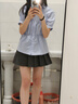 蝶嬌諾（DIEJIAONUO）連衣裙女裝夏天2024年新款韓版學院風JK制服純欲多巴胺穿搭甜辣妹 6247上衣+裙子 M 曬單實拍圖
