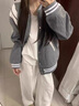 POUM美式復(fù)古學(xué)院風(fēng)設(shè)計(jì)感拼接棒球服男女同款寬松潮牌情侶夾克外套 灰色 L 曬單實(shí)拍圖