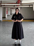 歐絲婕（OUSIJIE）大碼女裝胖mm夏季新款顯瘦收腰捏褶設(shè)計(jì)感寬松減齡休閑連衣裙女 黑色 3XL 【160-180斤】 曬單實(shí)拍圖