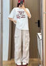 趣米樂(lè)冰絲速干運(yùn)動(dòng)休閑褲女夏季新款高腰直筒小個(gè)子美式潮流工裝闊腿褲 杏色 M 【建議90-110斤】 曬單實(shí)拍圖