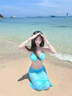 恬飾比基尼女泳衣女士泡溫泉遮肉肚子游泳衣沙灘防曬外搭海邊分體性感 比基尼女【藍色三件套】 均碼 【建議80-115斤】 曬單實(shí)拍圖