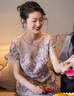 紫魅俏2025年春夏季新款短袖媽媽裝連衣裙女收腰軟紗修身顯瘦蕾絲兩件套 外套+短袖裙子..套裝 3XL (建議130-140斤) 曬單實(shí)拍圖