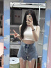京多夢(mèng)牛仔短褲女夏季2025年新款休閑辣妹破洞褲寬松高腰顯瘦小個(gè)子熱褲 牛仔藍(lán) M （94-105斤） 曬單實(shí)拍圖