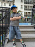 迪士尼男童短褲夏季牛仔中褲薄款中大童外穿帥氣運動12到15歲兒童短褲子 品牌黑灰色 160 建議身高150-160厘米 曬單實拍圖