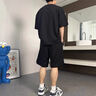 NYING美式v領(lǐng)短袖t恤男25夏季新款潮牌純色體恤大碼寬松五分袖休閑上衣 黑色 XL （120-135斤） 曬單實拍圖