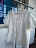 朵以2026夏季新款溫柔肌理感提花V領(lǐng)短袖開(kāi)衫玫瑰花朵系帶圍脖 梔子白 M 曬單實(shí)拍圖