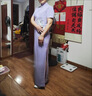 走秀旗袍2025新款女高端優(yōu)雅氣質(zhì)顯瘦長款舞臺表演形體禮儀短袖秋 熏紫色 2XL 曬單實拍圖