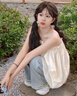桂岐 法式美背吊帶背心女外穿夏季2025新款寬松抹胸?zé)o袖上衣海邊度假 杏色 均碼 （建議80-120斤） 曬單實(shí)拍圖