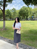 伯德小姐職業(yè)套裝裙女夏季公考面試襯衫半裙正裝a字傘裙直筒半身裙 白色短袖襯衫+灰色半身裙 S -適合90-100斤可穿 曬單實拍圖