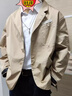 馬登工裝 平駁領(lǐng)小西服多口袋寬松休閑夾克男士西裝外套秋季上衣 卡其色 S 曬單實(shí)拍圖