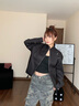 QGF美式高街墊肩外套男女春秋夏季新款痞帥潮牌短款上衣服高級(jí)感夾克 黑色 XL [建議125-140斤] 曬單實(shí)拍圖