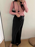 菲洛曼春夏季真絲半身裙桑蠶絲女法式復(fù)古春夏季醋酸緞面直筒裙 黑色 M_(100-110斤) 曬單實(shí)拍圖