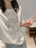 S·J·V·K大碼韓系可愛貓咪印花落肩袖短袖T恤女夏季新款百搭寬松顯瘦上衣 白色 L （適合100-120斤） 曬單實拍圖