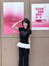 微光里正肩短袖t恤女新款辣妹拼接蕾絲花邊黑色上衣小眾設(shè)計(jì)感修身顯瘦 黑色M碼【適合85-100斤】 曬單實(shí)拍圖