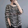 皮爾卡丹(pierre cardin）大碼女裝胖mm條紋顯瘦短袖T恤女夏款媽媽裝遮肉顯瘦上衣寬松夏裝 黑白條紋時尚洋氣時髦減齡巨顯 M 80-130斤 曬單實拍圖