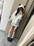 索菲堡 卡通趣味刺繡假兩件Polo領(lǐng)連帽衛(wèi)衣女2025秋冬新款學(xué)院風(fēng)潮外套 白色  L 曬單實(shí)拍圖