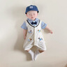 迪士尼寶寶嬰兒連體衣2025夏季新款新中式服薄款帥氣寶寶短袖哈衣新生兒爬服 米白色 藍(lán)格袖四只小狗短連體哈 66cm 66碼建議3-6個(gè)月10斤-13斤 曬單實(shí)拍圖
