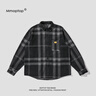 MMOPTOP日系復古長(cháng)袖格子襯衫男士秋冬季潮流寬松休閑外套6062 黑色 3XL 曬單實(shí)拍圖
