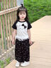 G.DUCKKIDS小黃鴨童裝女童短袖套裝夏季新款洋氣韓版休閑小女孩夏裝兩件套薄 黑白色 130 (建議115-125cm 5.2-7周歲) 曬單實(shí)拍圖