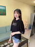 聆欣純棉七分袖T恤女2025年夏季新款女裝寬松顯瘦圓領(lǐng)體恤衫韓版衣服 黑色 L 建議95-110斤 曬單實(shí)拍圖