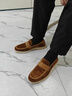 雅格獅丹（Aquascutum）休閑皮鞋男2025夏季新款英倫時(shí)尚男士樂福鞋 黃棕色 40 -適合運(yùn)動(dòng)鞋41碼 曬單實(shí)拍圖