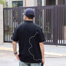 GXG男裝 側(cè)邊花卉刺繡設(shè)計(jì)翻領(lǐng)polo男上衣 24夏 黑色 175/L 曬單實(shí)拍圖