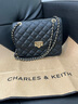 CHARLES&KEITH大容量粗花呢菱格馬蹄扣鏈條單肩包包女包七夕禮物CK2-70782173 Black黑色 M 曬單實拍圖