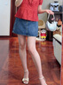 UR2025夏季新款女裝休閑簡(jiǎn)約復古水洗牛仔半裙UYU850041 藍色 XL 曬單實(shí)拍圖